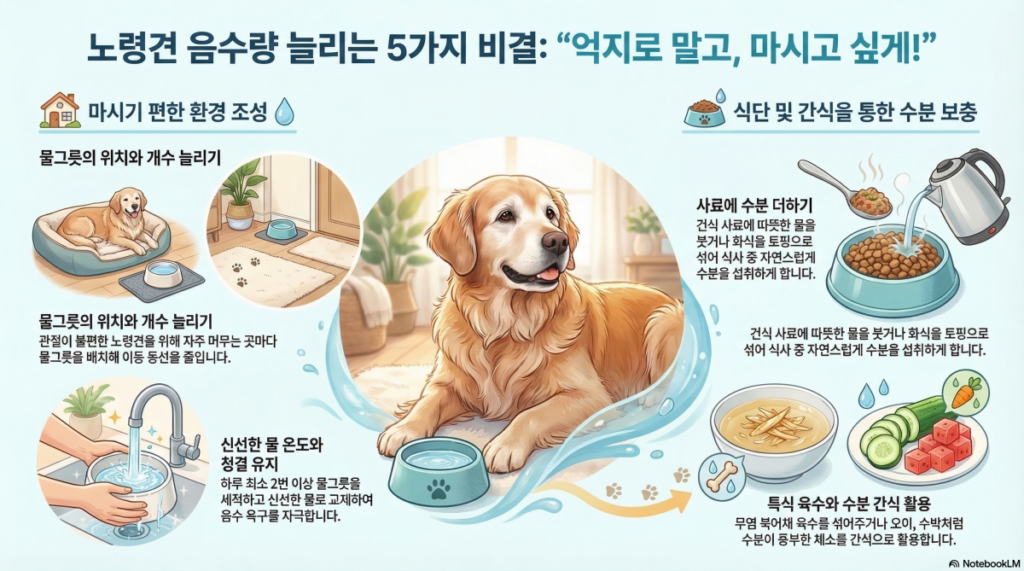 노령견 음수량 늘리는 5가지 비결 요약 인포그래픽