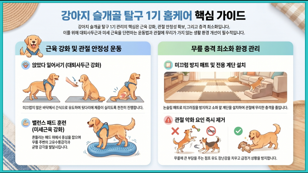 강아지 슬개골 탈구 1기 홈케어 운동과 미끄럼 방지 환경 관리 방법