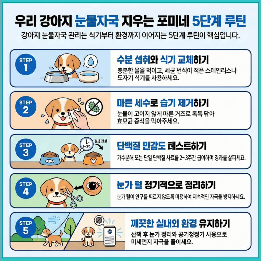 강아지 눈물자국 제거 방법 5단계 관리 루틴 인포그래픽
