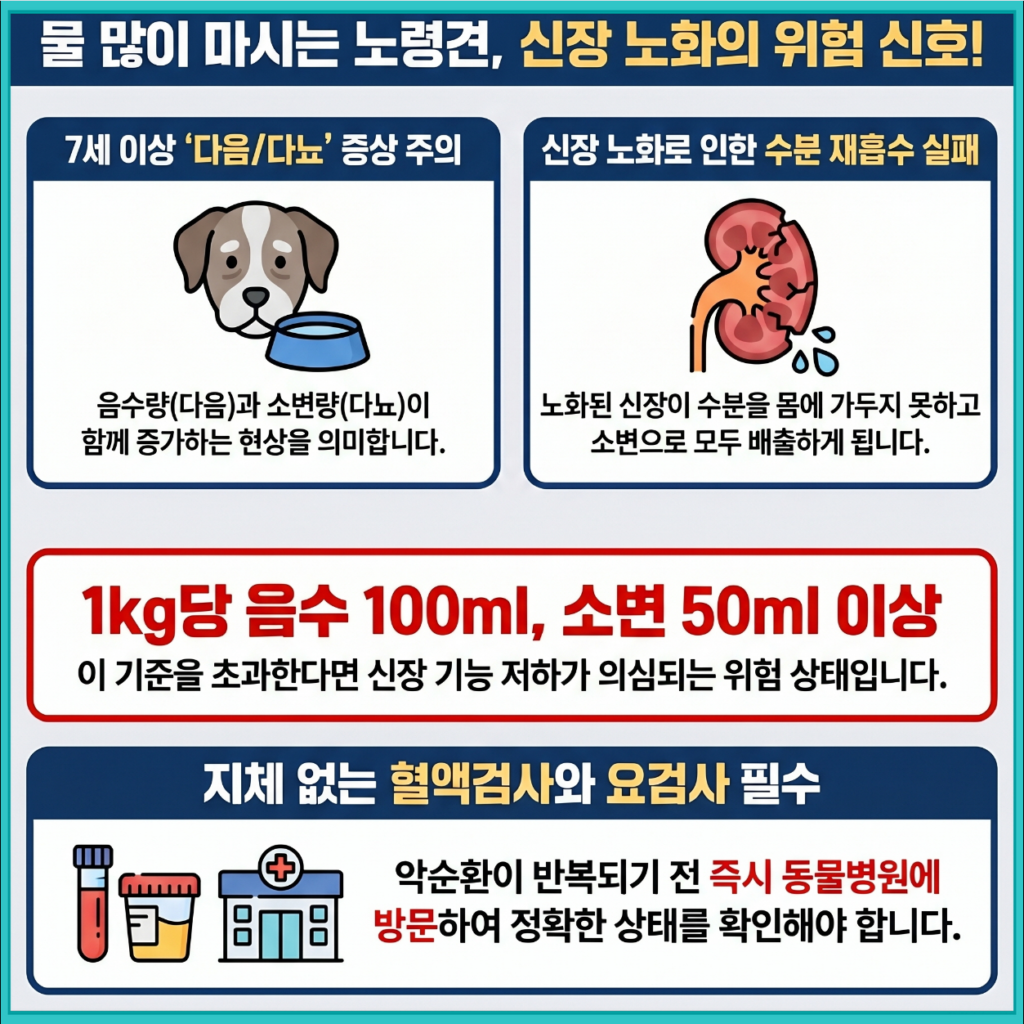 노령견 물 많이 마시는 이유와 신장 기능 저하 경고 증상 설명 이미지