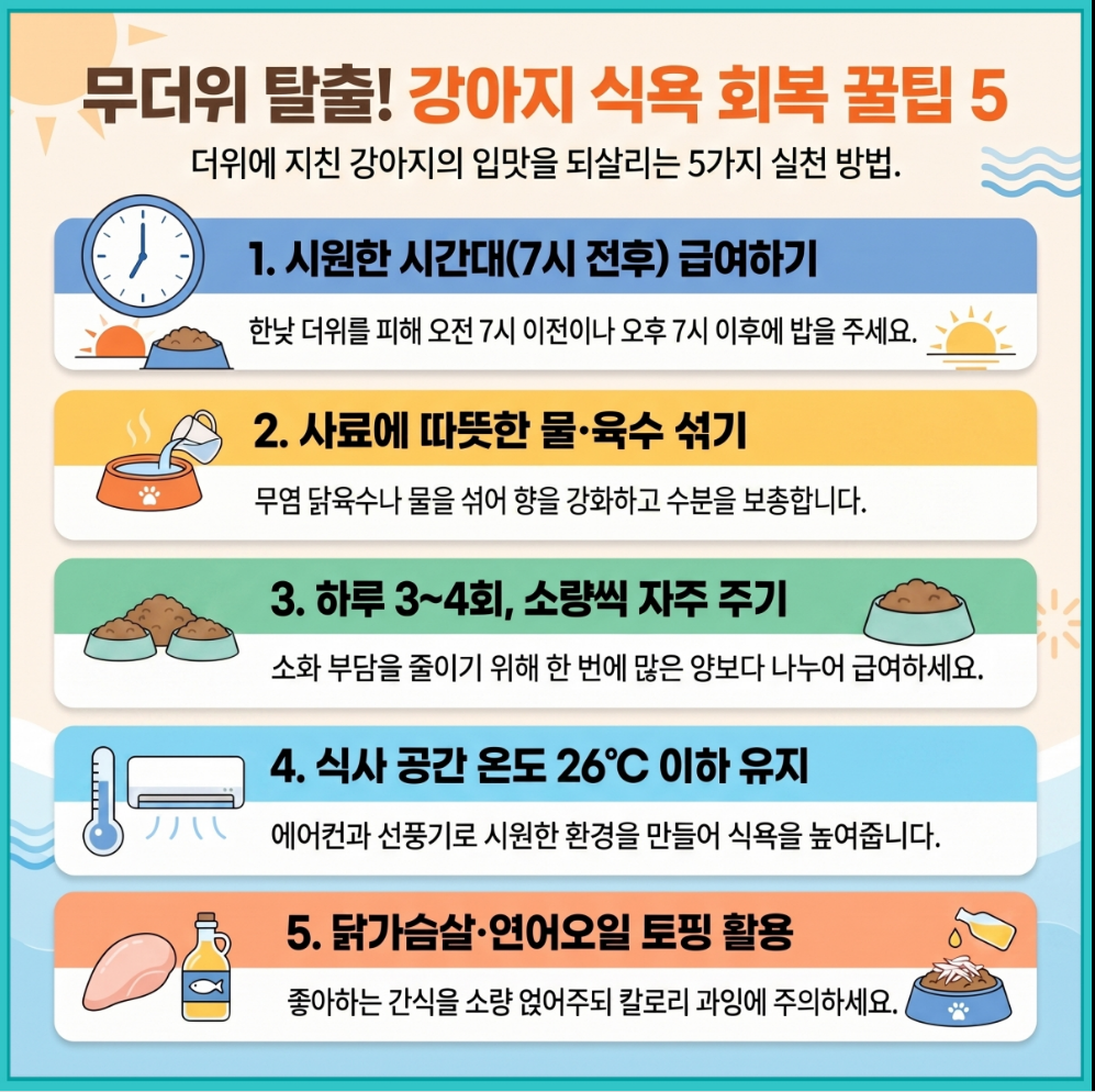 여름철 강아지 식욕 회복 꿀팁 5가지 인포그래픽