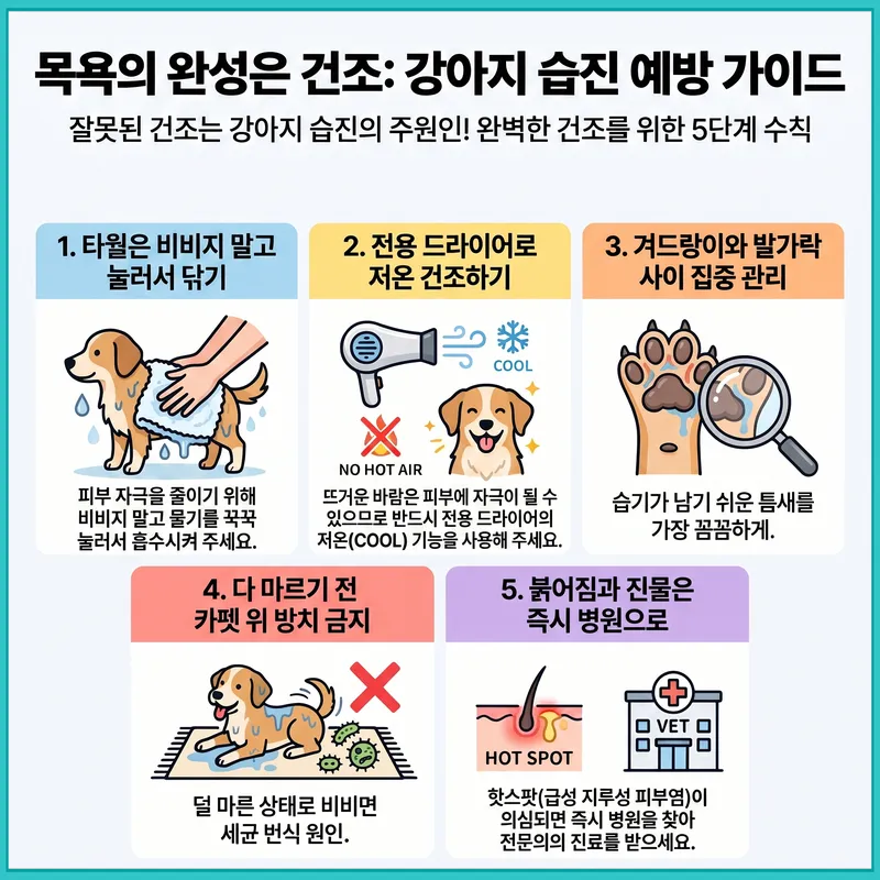 강아지 목욕 후 건조 습진 예방 가이드